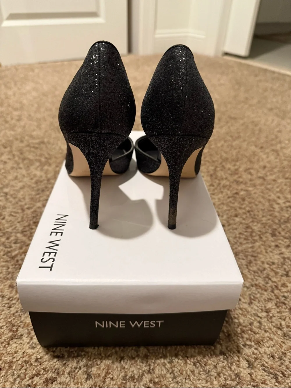 Nine West Black Glitter Pointed Toe D'Orsay Pumps